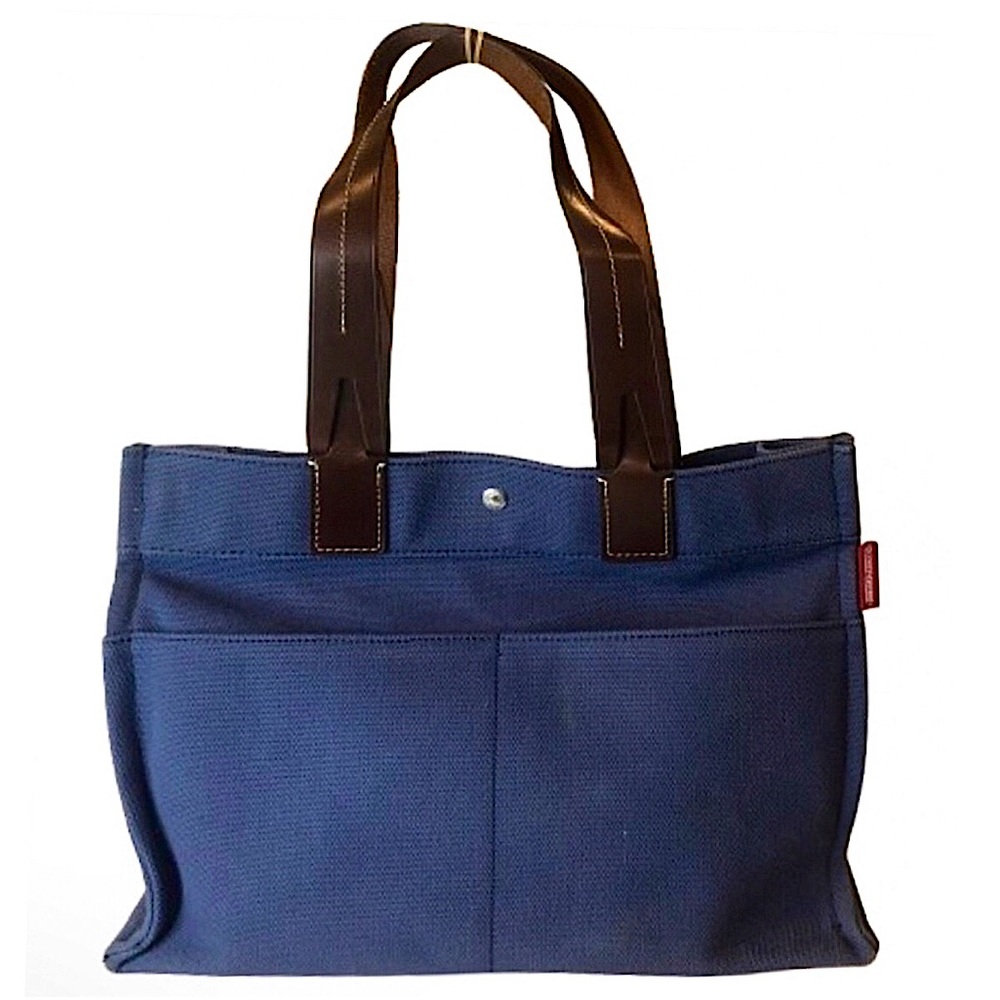 DOONEY BOURKE Denim Blue Canvas & Brown Leather Shoulder Straps Large Tote Bag